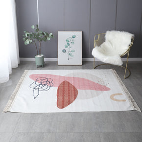 Retro Simple Cotton Linen Area Rug with Tassel Hand Woven Floor Carpet Rug for Living Room Bedroom 04
