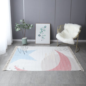Retro Simple Cotton Linen Area Rug with Tassel Hand Woven Floor Carpet Rug for Living Room Bedroom 05