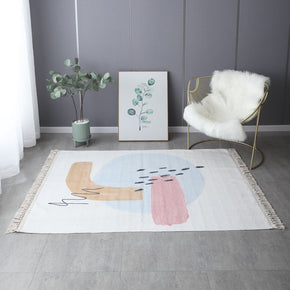 Retro Simple Cotton Linen Area Rug with Tassel Hand Woven Floor Carpet Rug for Living Room Bedroom 06
