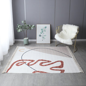 Retro Simple Cotton Linen Area Rug with Tassel Hand Woven Floor Carpet Rug for Living Room Bedroom 07