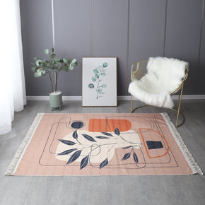 Retro Simple Cotton Linen Area Rug with Tassel Hand Woven Floor Carpet Rug for Living Room Bedroom 09