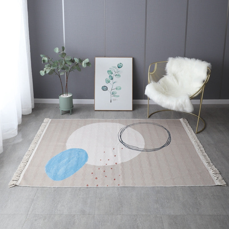 Retro Simple Cotton Linen Area Rug with Tassel Hand Woven Floor Carpet Rug for Living Room Bedroom 13