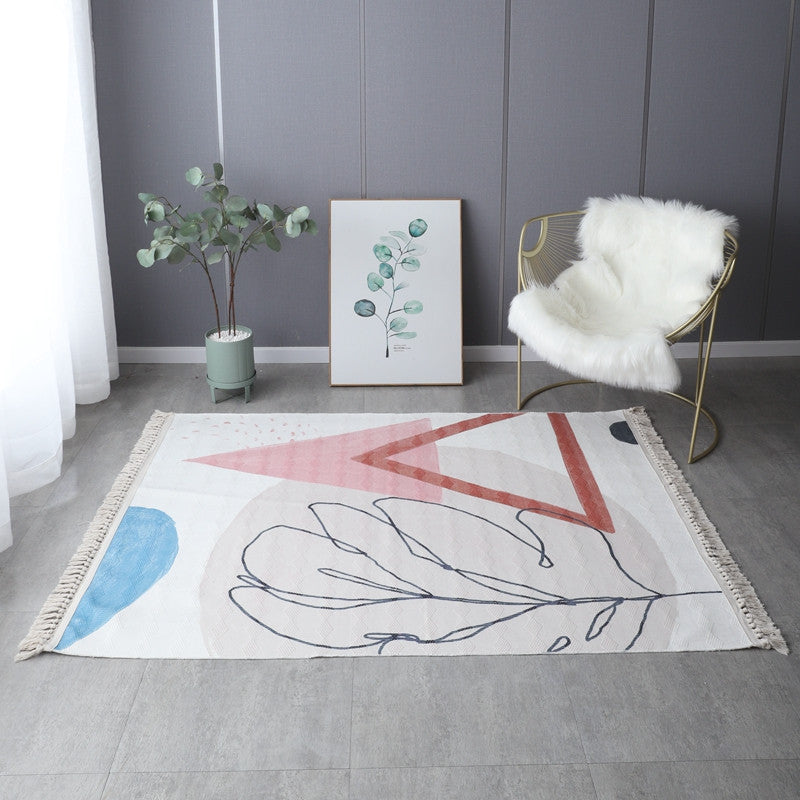 Retro Simple Cotton Linen Area Rug with Tassel Hand Woven Floor Carpet Rug for Living Room Bedroom 14