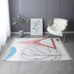 Retro Simple Cotton Linen Area Rug with Tassel Hand Woven Floor Carpet Rug for Living Room Bedroom 14
