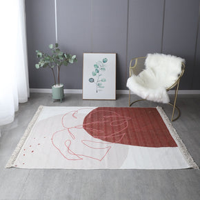 Retro Simple Cotton Linen Area Rug with Tassel Hand Woven Floor Carpet Rug for Living Room Bedroom 15