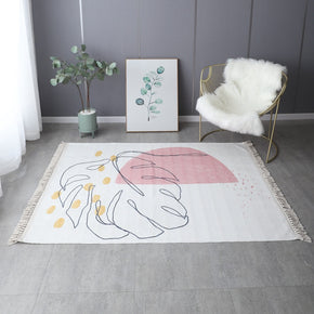 Retro Simple Cotton Linen Area Rug with Tassel Hand Woven Floor Carpet Rug for Living Room Bedroom 18