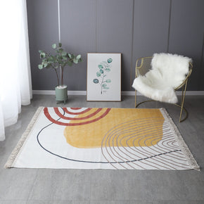 Retro Simple Cotton Linen Area Rug with Tassel Hand Woven Floor Carpet Rug for Living Room Bedroom 25