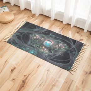 Black Abstract Pattern Cotton Linen Area Rug with Tassel Handwoven Floor Carpet Rug for Living Room Bedroom