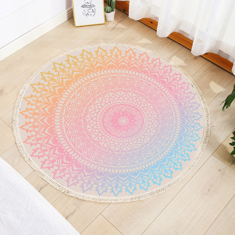 Pink Yellow Blue Modern Round Cotton linen Area Rug Hand Woven Floor Carpet Rug for Living Room Bedroom
