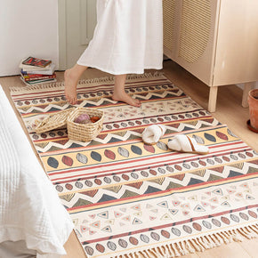 Colorful Simple Geometry Pattern Cotton Area Rug with Tassel Hand Woven Floor Carpet Rug for Bedroom Living Room