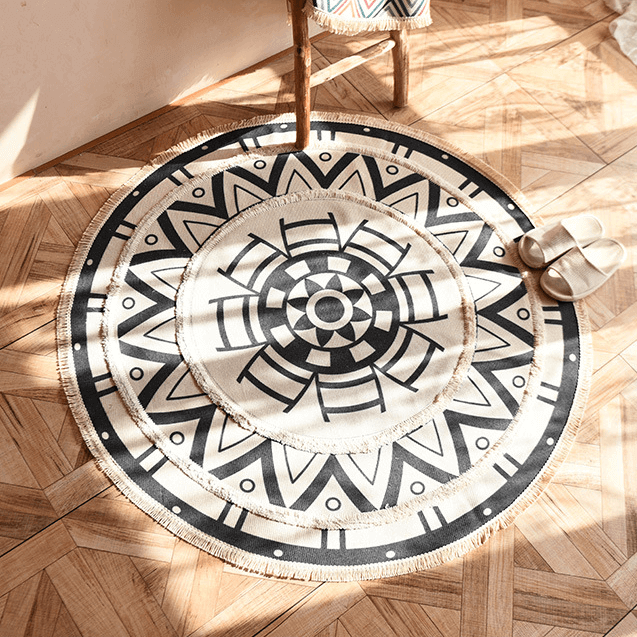 Round Morocco Cotton Area Rug with Tassel Hand Woven Machine Washable Floor Carpet Rug for Living Room Bedroom