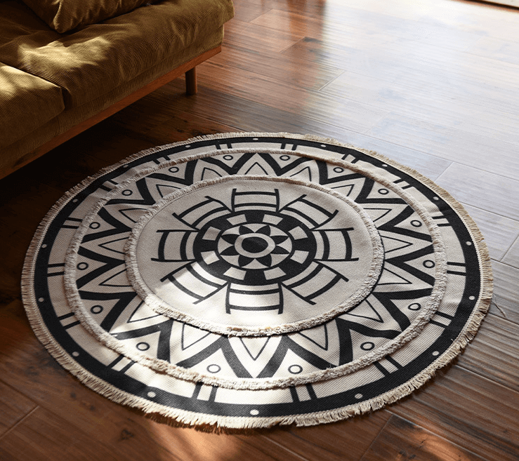 Round Morocco Cotton Area Rug with Tassel Hand Woven Machine Washable Floor Carpet Rug for Living Room Bedroom