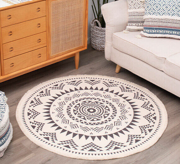 Moroccan Geometric Cotton Area Rug with Tassel Hand Woven Machine Washable Floor Carpet Rug for Living Room Bedroom