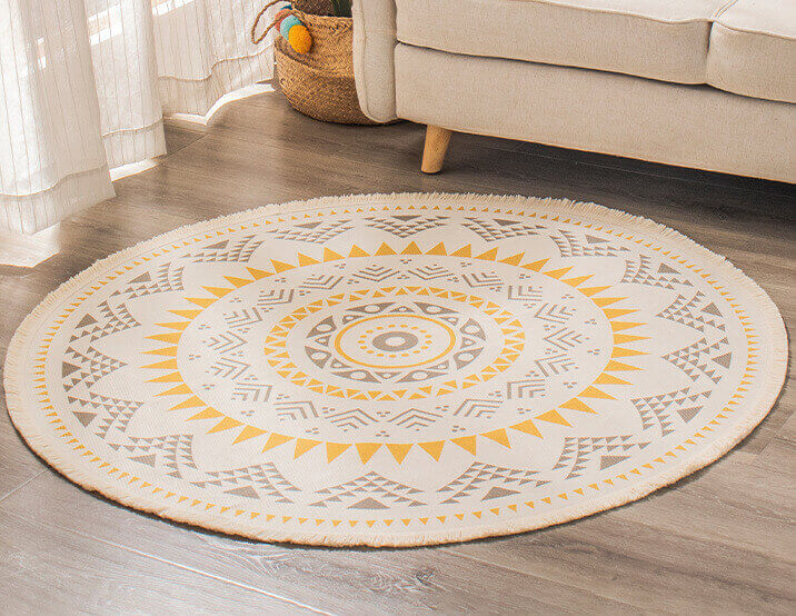 Yellow Moroccan Geometric Cotton Area Rug with Tassel Hand Woven Machine Washable Floor Carpet Rug for Living Room Bedroom