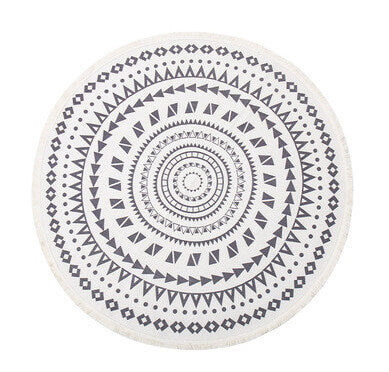 Black Round Geometric Cotton Area Rug with Tassel Hand Woven Machine Washable Floor Carpet Rug for Living Room Bedroom