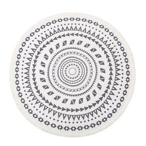 Black Round Geometric Cotton Area Rug with Tassel Hand Woven Machine Washable Floor Carpet Rug for Living Room Bedroom