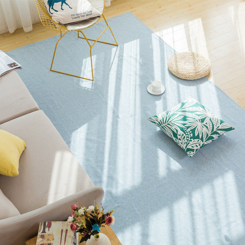 Blue Cotton and Linen Simple Modern Carpets Living Room Bedroom Solid Color Rugs