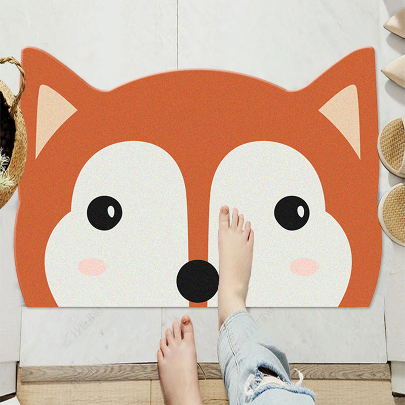 Cute Cartoon Fox Shape Bathroom Entryway Wear-resistant Dust-removing Anti-slip Doormat Rugs Cuttable