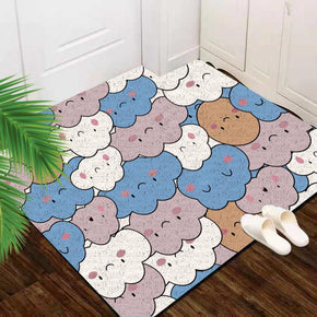 Blue White Cute Clouds Cartoon Bathroom Entryway Wear-resistant Dust-removing Anti-slip Doormat Rugs Cuttable