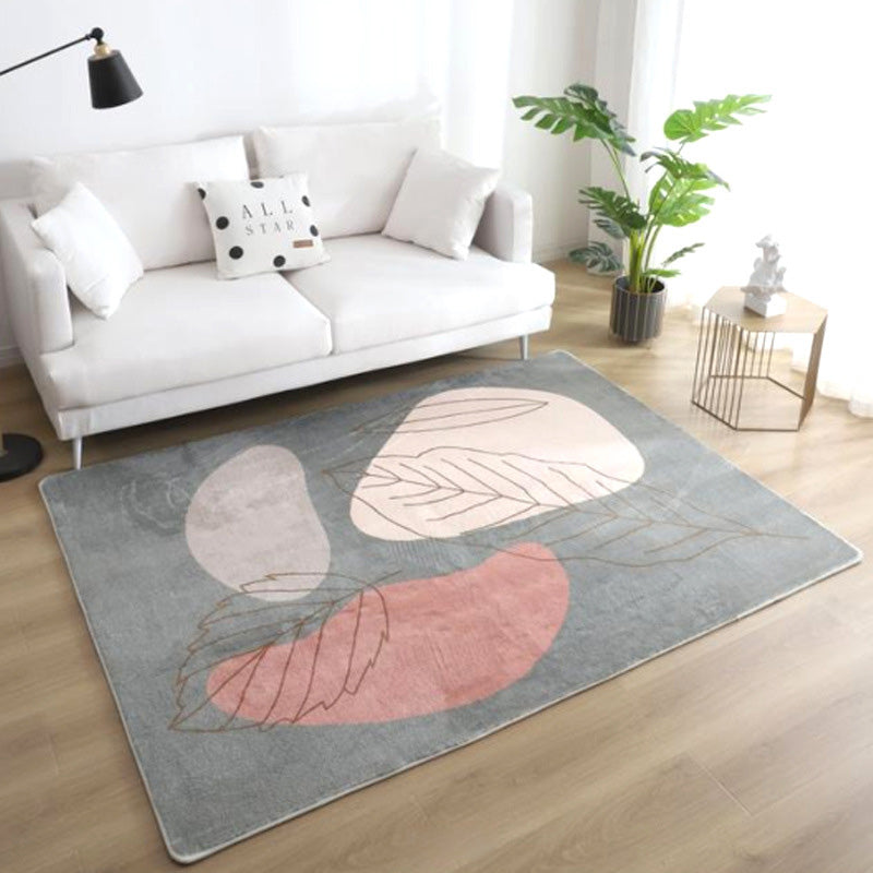 Grey Simple Leaf Patterned Faux Cashmere Plush Comfy Modern Rugs For Living Room Bedroom Bedside Carpet