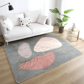 Grey Simple Leaf Patterned Faux Cashmere Plush Comfy Modern Rugs For Living Room Bedroom Bedside Carpet