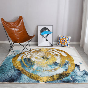 Golden Lines Circle Pattern Faux Cashmere Plush Comfy Modern Rugs For Living Room Bedroom Bedside Carpet