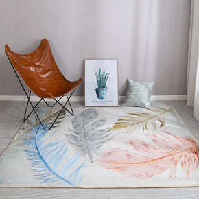 Colourful Feathers Pattern Faux Cashmere Plush Comfy Modern Rugs For Living Room Bedroom Bedside Carpet