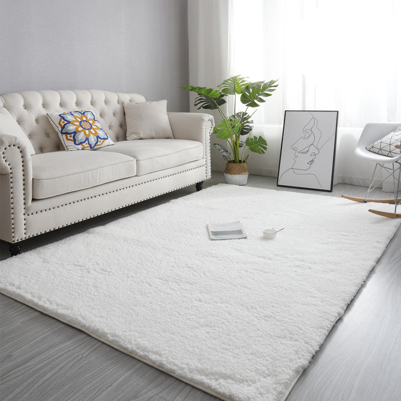 Creamy-White Simple Modern Plain Comfy Lambs Wool Comfy Plush Rugs For Living Room Bedroom Bedside Carpet