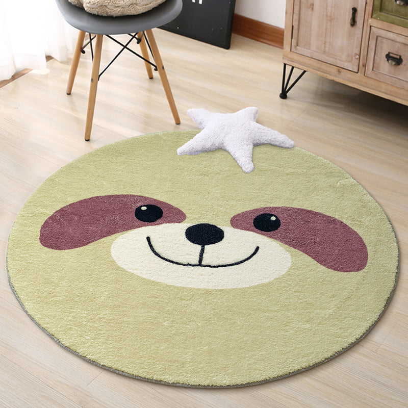 Green Cartoon Dog Patterned Round Imitation Cashmere Shaggy Soft Rugs For Living Room Bedroom Bedside Carpet