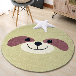 Green Cartoon Dog Patterned Round Imitation Cashmere Shaggy Soft Rugs For Living Room Bedroom Bedside Carpet
