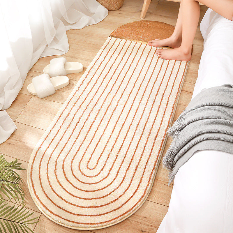 Brown Oval Line Patterned Modern Simple Plush Soft Girls Boys Bedroom Kids Room Bedside Carpet Rugs Runners