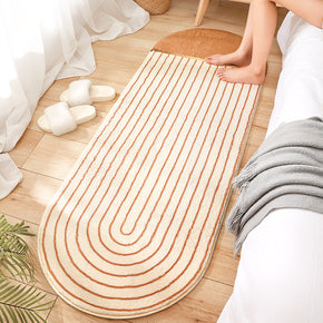 Brown Oval Line Patterned Modern Simple Plush Soft Girls Boys Bedroom Kids Room Bedside Carpet Rugs Runners