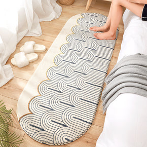 Blue Line Wave Patterned Modern Simple Plush Soft Girls Boys Bedroom Kids Room Bedside Carpet Rugs Runners