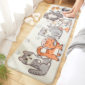 Cartoons Cats Patterned Plush Soft Girls Boys Bedroom Kids Room Bedside Carpet Rugs Runners