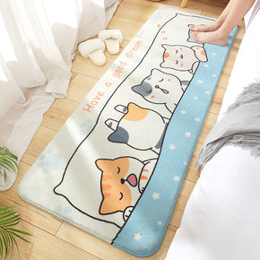 Cartoons Sleeping Cats Patterned Plush Soft Girls Boys Bedroom Kids Room Bedside Carpet Rugs Runners