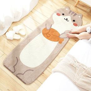 Grey Cartoon Cat Patterned Plush Soft Girls Boys Bedroom Kids Room Bedside Carpet Rugs Runners