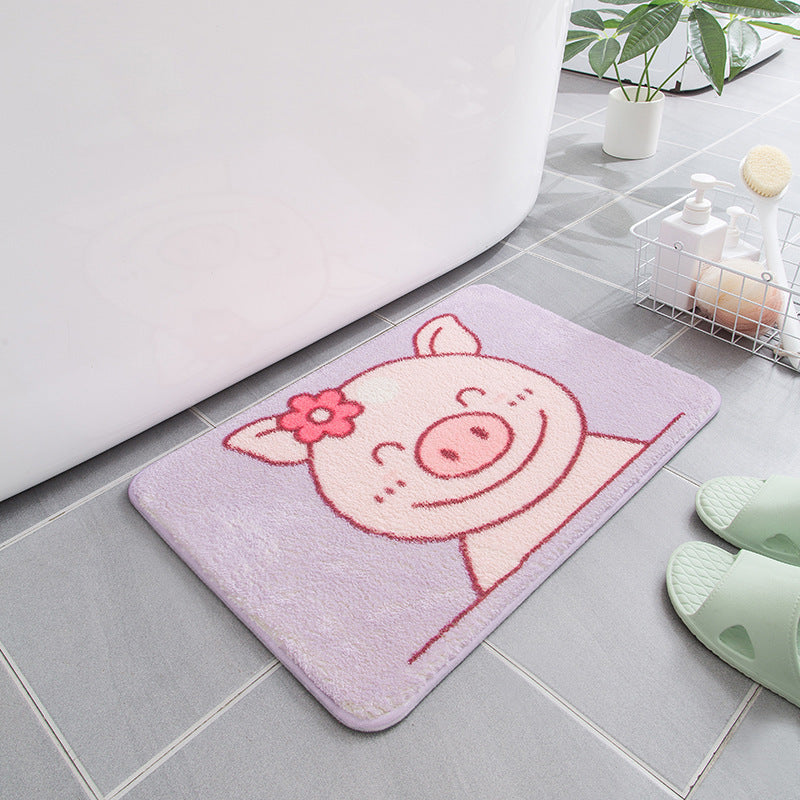 Purple Piggy Cartoon Patterned Plush Soft Girls Boys Rugs Bedroom Kids Room Bedside Carpet