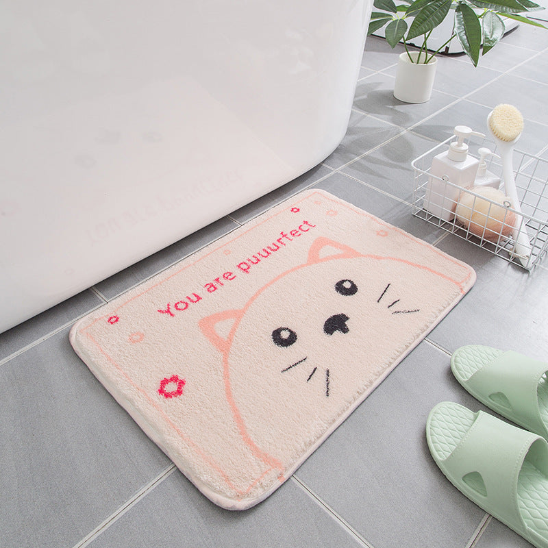 Beige Kitten Cartoon Patterned Plush Soft Girls Boys Rugs Bedroom Kids Room Bedside Carpet