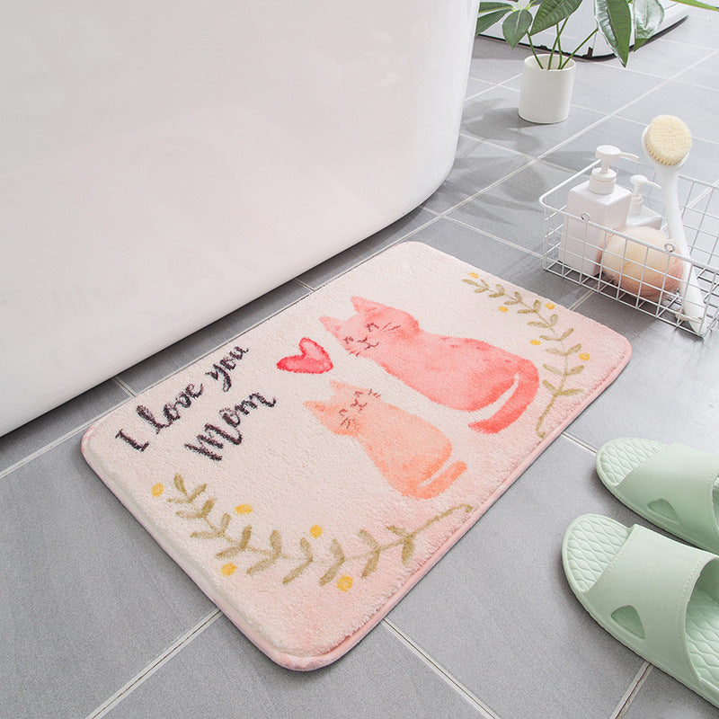 Pink Kitten Cartoon Patterned Plush Soft Girls Boys Rugs Bedroom Kids Room Bedside Carpet