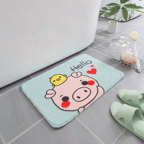 Green Pink Piggy Cartoon Patterned Plush Soft Girls Boys Rugs Bedroom Kids Room Bedside Carpet