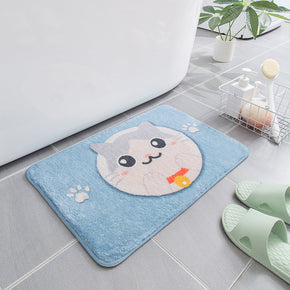 Lovely Blue Cartoon Kitten Patterned Plush Soft Girls Boys Rugs Bedroom Kids Room Bedside Carpet