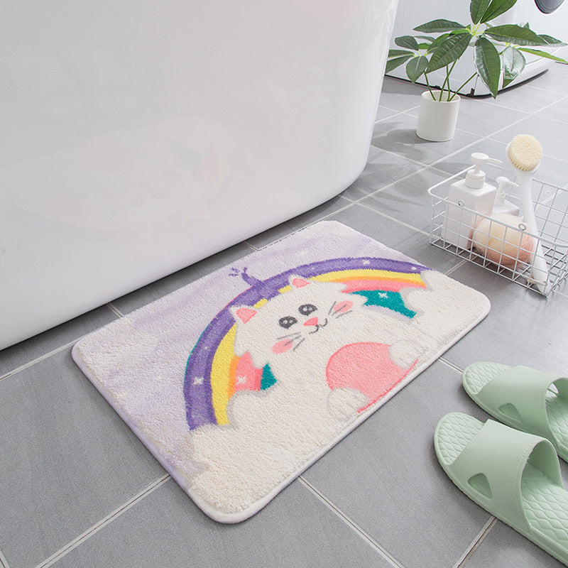 Rainbow Cat Cartoon Lovely Patterned Plush Soft Girls Boys Rugs Bedroom Kids Room Bedside Carpet