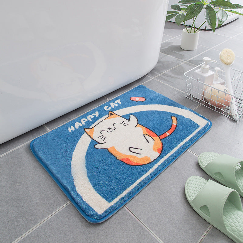 Blue Lively Kitten Lovely Cartoon Patterned Plush Soft Girls Boys Rugs Bedroom Kids Room Bedside Carpet