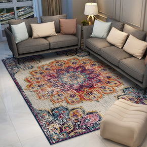 Purple Floral Vintage Polyester Printed Pattern Traditional Area Rugs Floor Mat for Living Room Hall Office