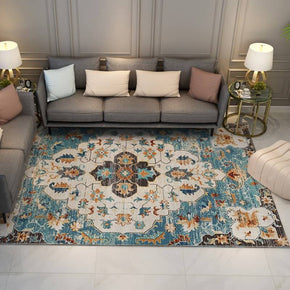 Pretty Blue Traditional Printed Faux Cashmere Shaggy Rugs For Living Room Bedroom Hall Carpet