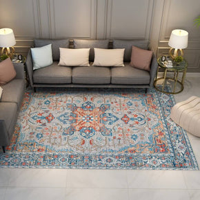 Blue Grey Comfy Plush Vintage Printed Faux Cashmere Shaggy Rugs For Living Room Bedroom Hall Carpet
