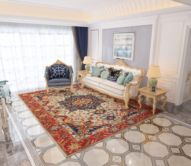 Orange Classical Printed Faux Cashmere Shaggy Rugs For Living Room Bedroom Hall Carpet