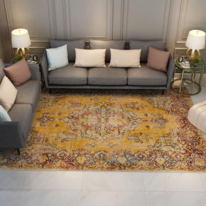 Plush Comfy Yellow Vintage Printed Faux Cashmere Shaggy Rugs For Living Room Bedroom Hall Carpet