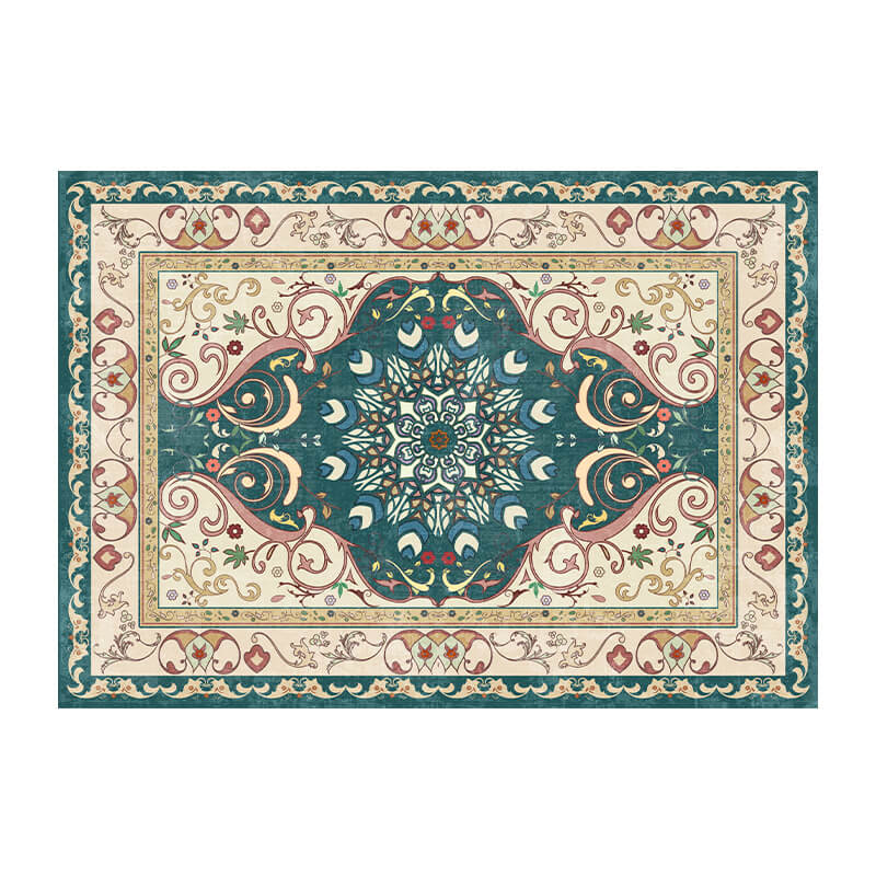 Green Classical Printed Faux Cashmere Shaggy Rugs For Living Room Bedroom Hall Carpet