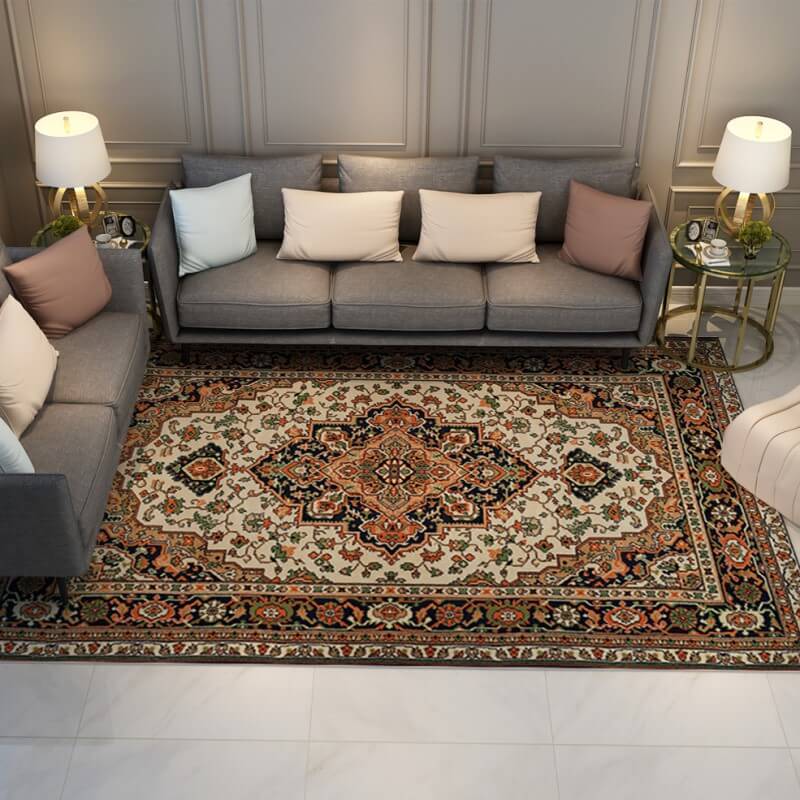 Brown Luxurious Classical Printed Faux Cashmere Shaggy Rugs For Living Room Bedroom Hall Carpet